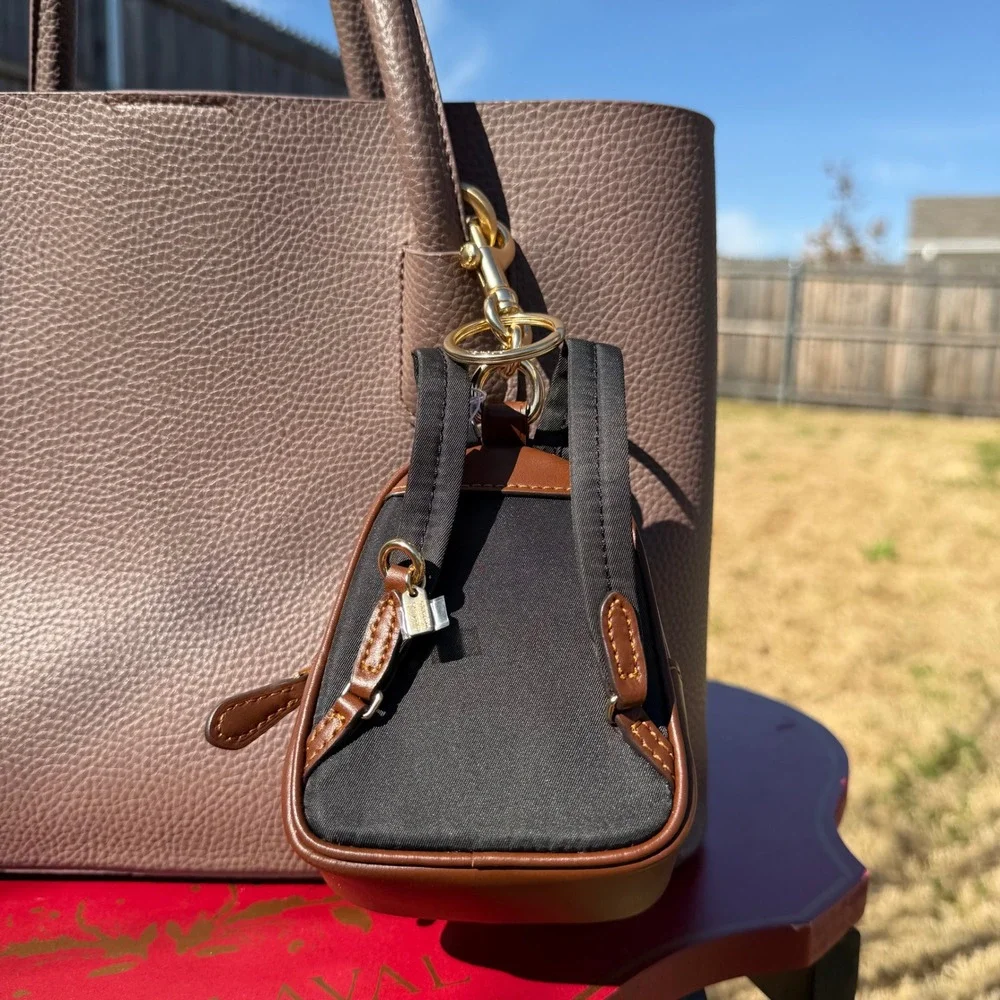 Coach Womens Mini Backpack Bag Charm Signature Canvas Tan Quiet Luxury‎ Coquette
